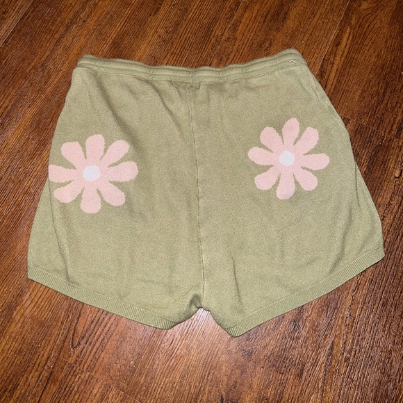 Ekouaer Green Pink Floral Knit Drawstring Waist Comfy Shorts Size L - Picture 5 of 9